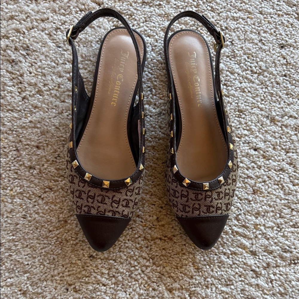 Juicy Couture Brown Patterned Slingback Heels